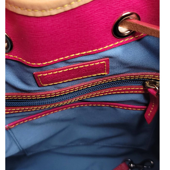 Dooney Bourke White Patent & Vachetta Leather Drawstring Bucket Shoulder Bag - Picture 6 of 10